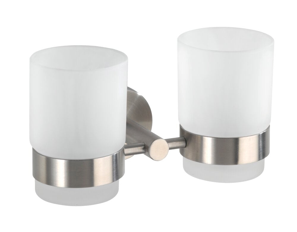 Zahnputzbecher mit Halter Duo Mod. Bosio Edelstahl rostfrei