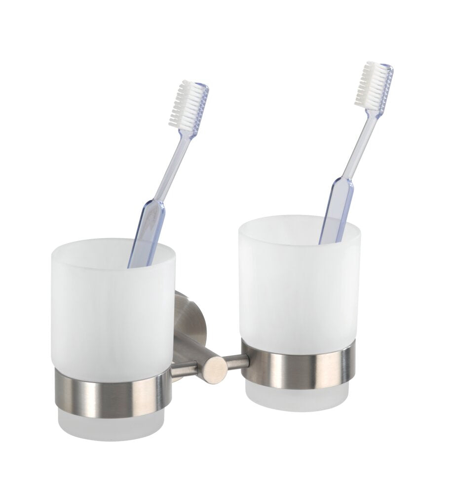 Zahnputzbecher mit Halter Duo Mod. Bosio Edelstahl rostfrei