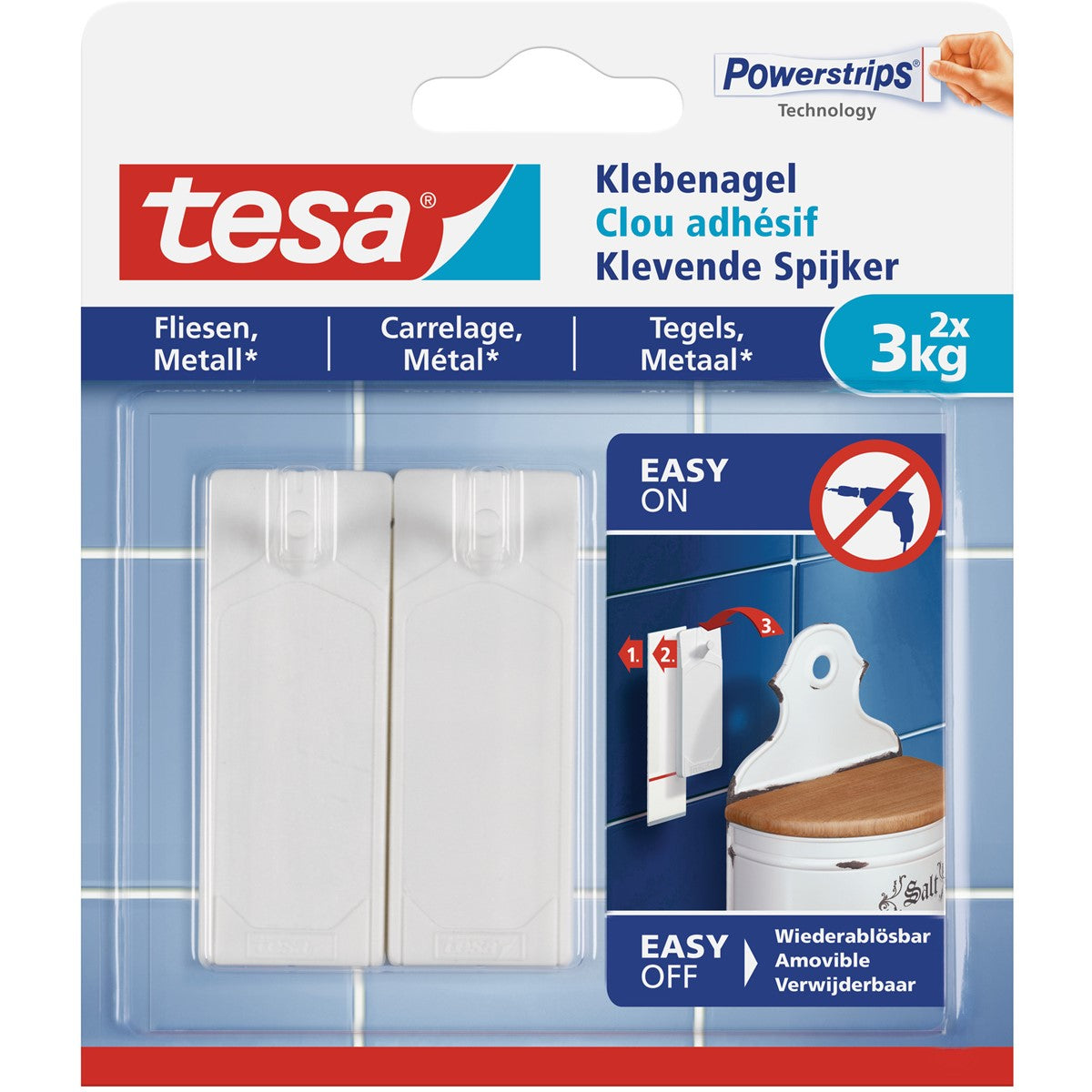 tesa Powerstrips Klebenagel für Fliesen und Metall