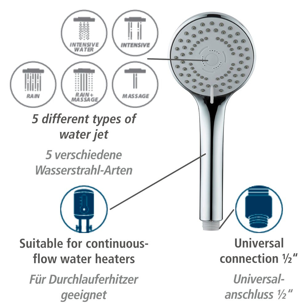 Mod. Basic Line Duschkopf Set, 2 teilig Duschkopf mit 5 Strahlarten