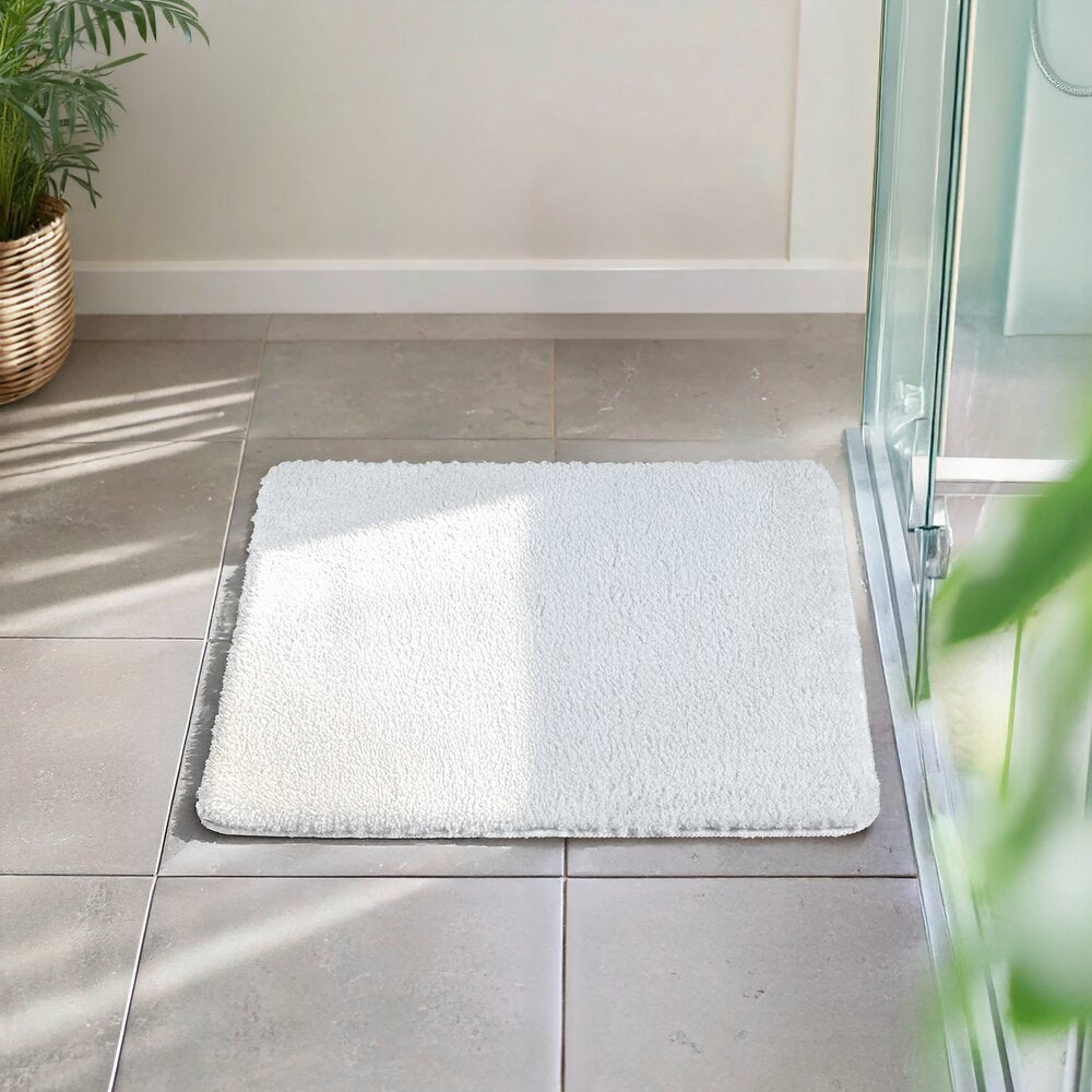 Badteppich Mod. Badia, weiß, Polyester, 55x65 cm rutschhemmend durch TPR-Rücken