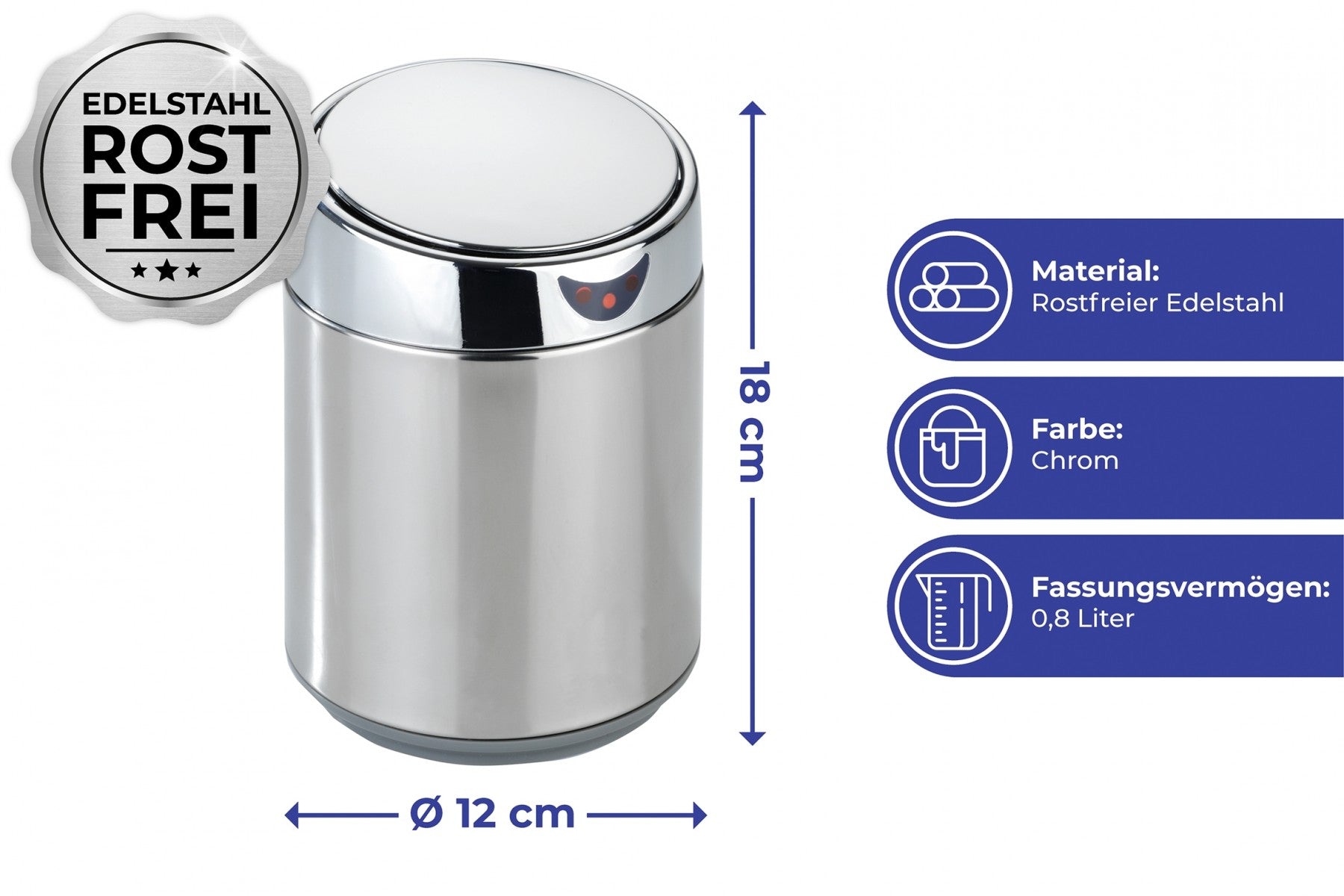 Wenko Tisch- und Kosmetikeimer mit Sensor Chrom, 0,8 l