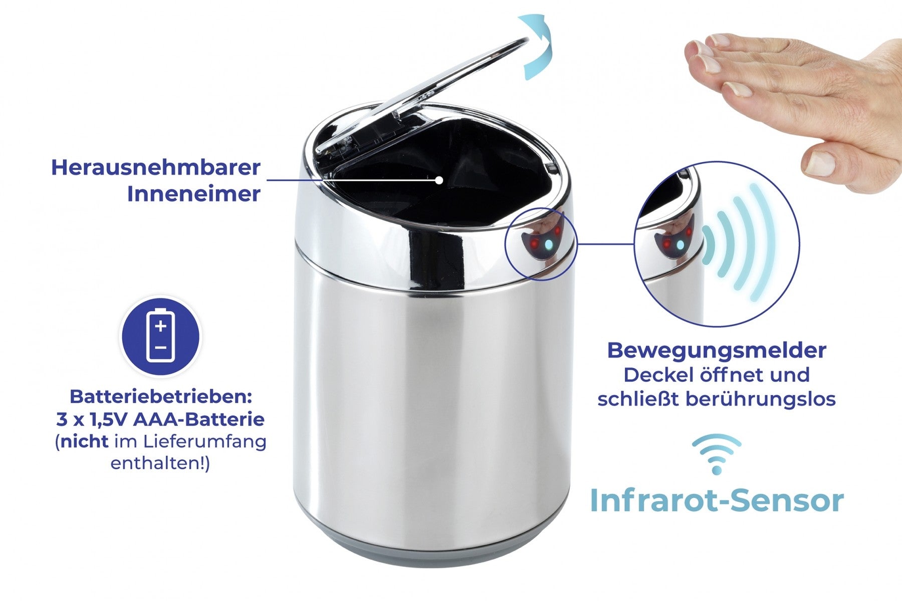 Wenko Tisch- und Kosmetikeimer mit Sensor Chrom, 0,8 l
