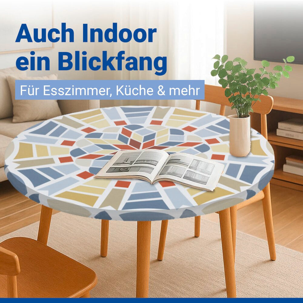 Spann-Tischdecke Mod. Mosaik XL, Ø 85 - 105 cm für Garten und Outdoor-Bereich