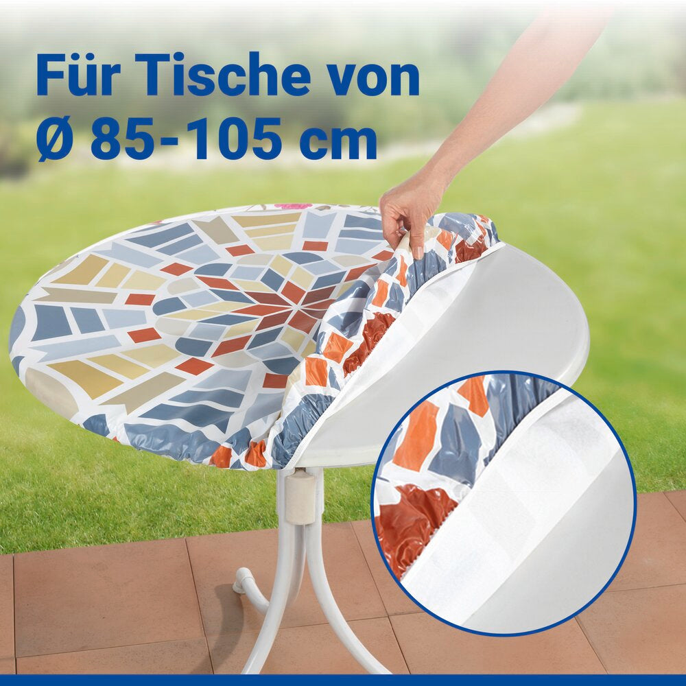Spann-Tischdecke Mod. Mosaik XL, Ø 85 - 105 cm für Garten und Outdoor-Bereich