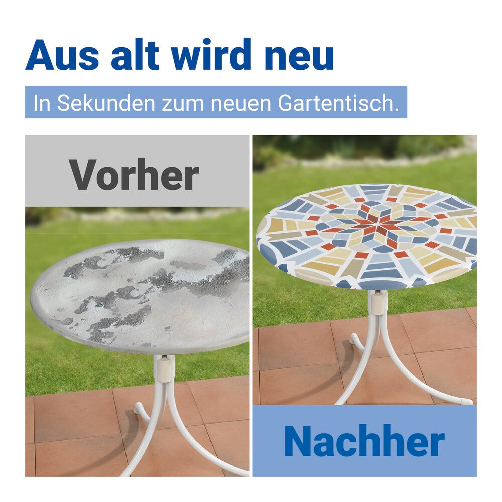 Spann-Tischdecke Mod. Mosaik XL, Ø 85 - 105 cm für Garten und Outdoor-Bereich