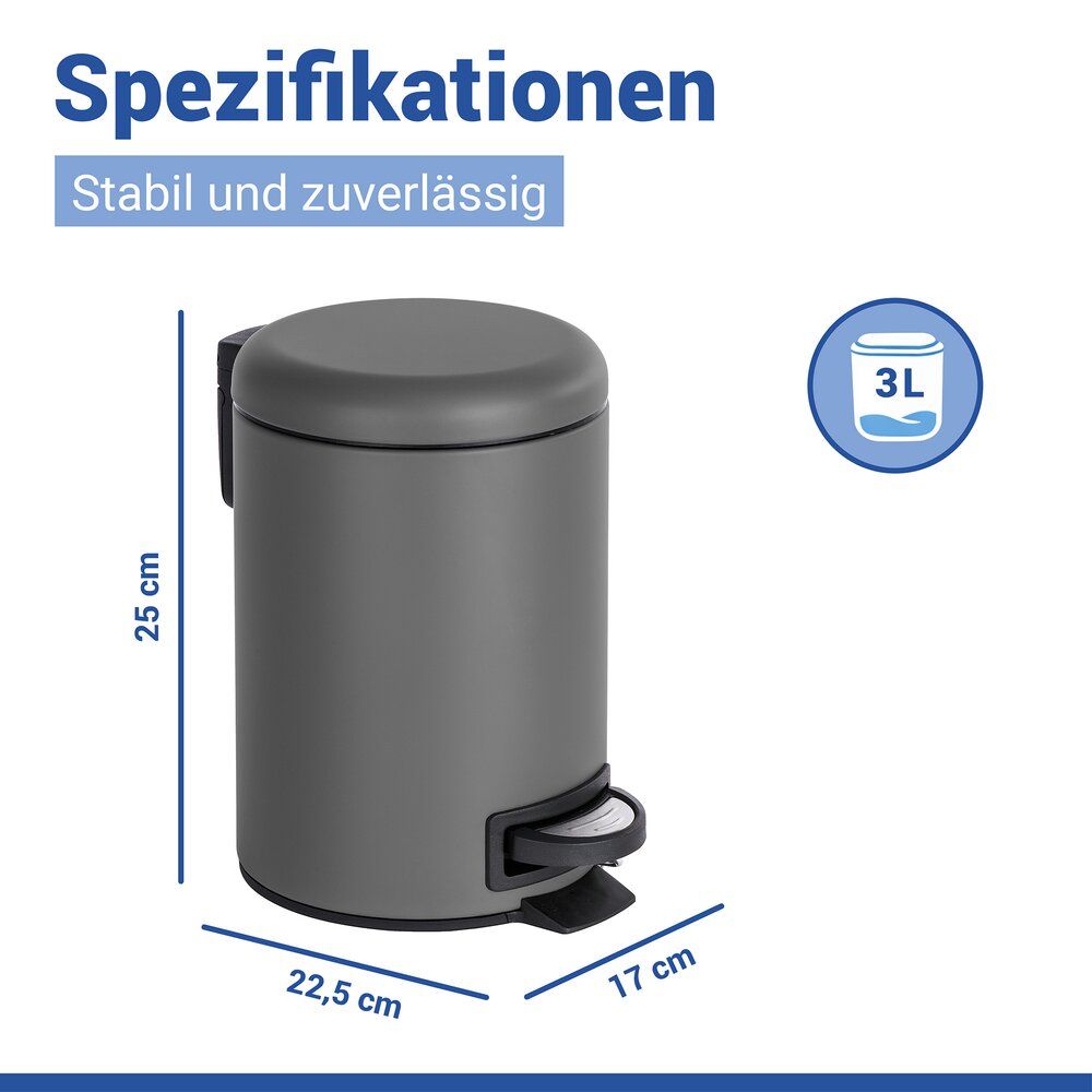Wenko Kosmetikeimer Leman 3 Liter Grau Treteimer Mülleimer Mit Inneneimer