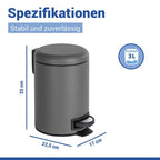Wenko Kosmetikeimer Leman 3 Liter Grau Treteimer Mülleimer Mit Inneneimer