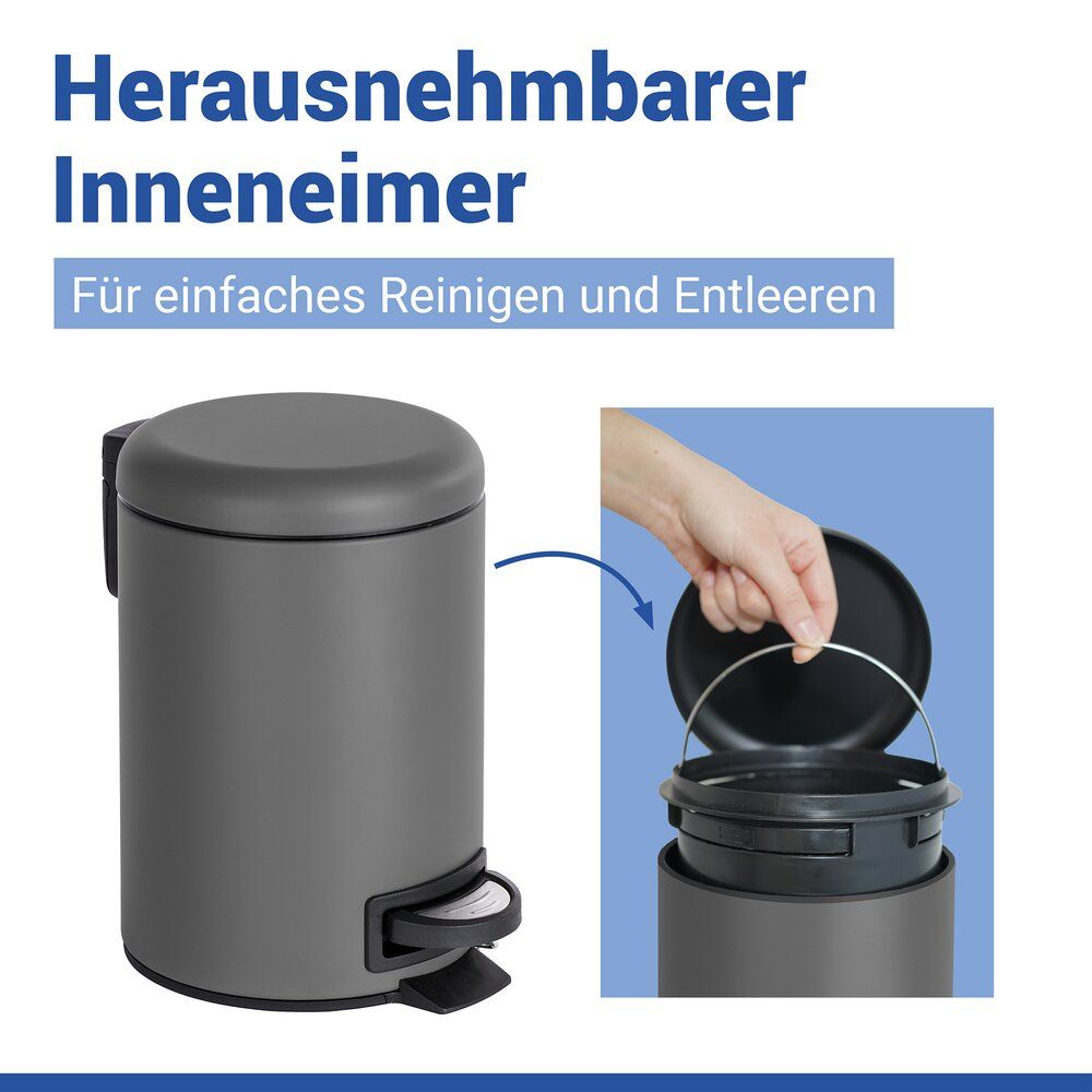 Wenko Kosmetikeimer Leman 3 Liter Grau Treteimer Mülleimer Mit Inneneimer