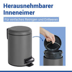 Wenko Kosmetikeimer Leman 3 Liter Grau Treteimer Mülleimer Mit Inneneimer