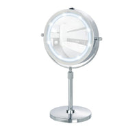 WENKO Lumi LED Kosmetikspiegel – Ø 13 cm, Farbe: silber, Höhenverstellbar