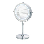 WENKO Lumi LED Kosmetikspiegel – Ø 13 cm, Farbe: silber, Höhenverstellbar