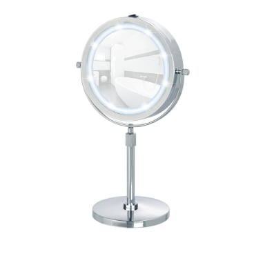 WENKO Lumi LED Kosmetikspiegel – Ø 13 cm, Farbe: silber, Höhenverstellbar