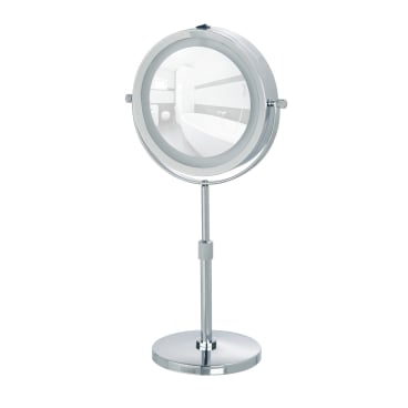 WENKO Lumi LED Kosmetikspiegel – Ø 13 cm, Farbe: silber, Höhenverstellbar
