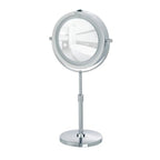 WENKO Lumi LED Kosmetikspiegel – Ø 13 cm, Farbe: silber, Höhenverstellbar