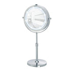 WENKO Lumi LED Kosmetikspiegel – Ø 13 cm, Farbe: silber, Höhenverstellbar