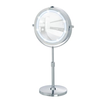 WENKO Lumi LED Kosmetikspiegel – Ø 13 cm, Farbe: silber, Höhenverstellbar