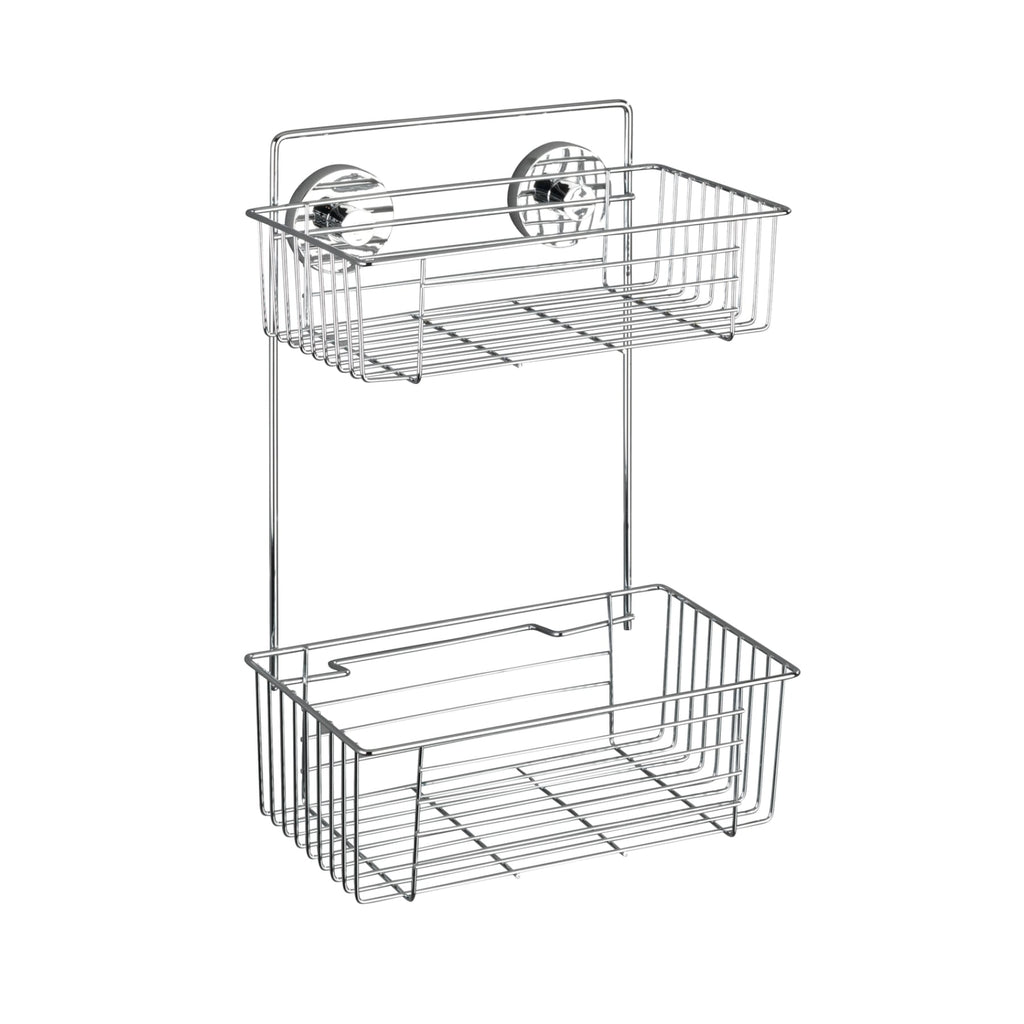 WENKO Vacuum-Loc Wandregal Bari Chrom 2 Etagen Badregal Ohne Bohren Silber