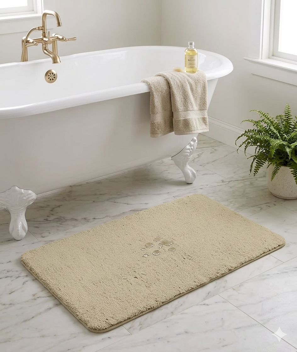 WENKO Badteppich Belize Sand 55x65cm Badematte Rutschfest Mikrofaser