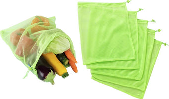 WENKO 5er Set Mehrweg Beutel Gemüse Obst Netz Einkaufen Helfer Grün Tüte Tasche