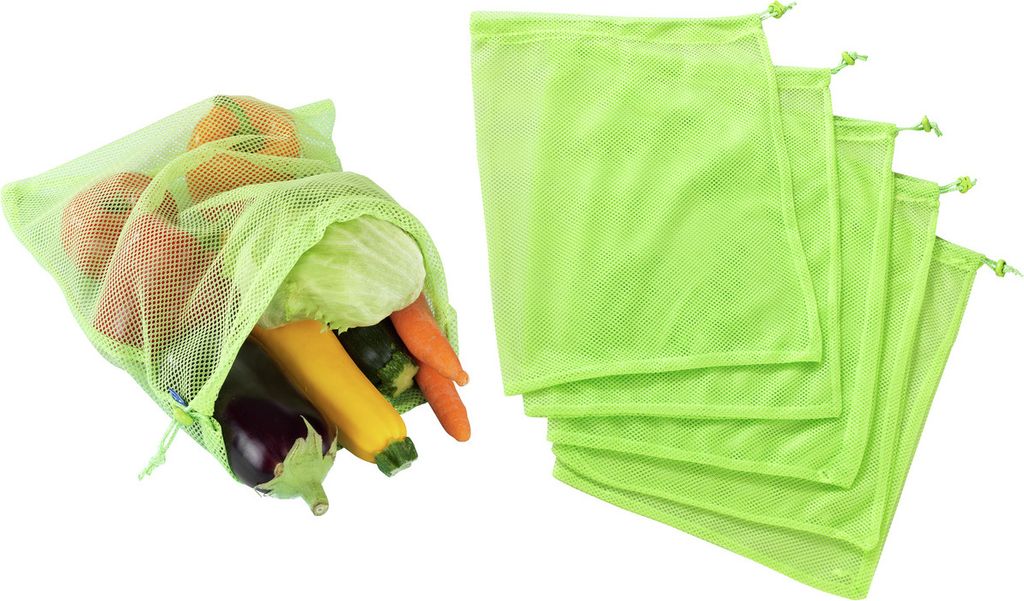WENKO 5er Set Mehrweg Beutel Gemüse Obst Netz Einkaufen Helfer Grün Tüte Tasche