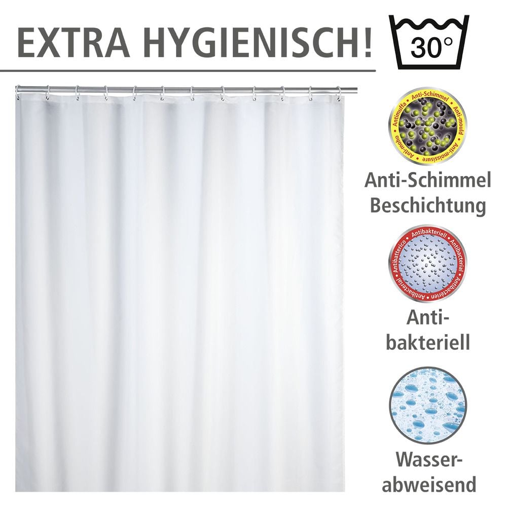 Anti-Schimmel Duschvorhang Uni White, 180 x 200 cm, Textil (Polyester), 180 x 200 cm, waschbar