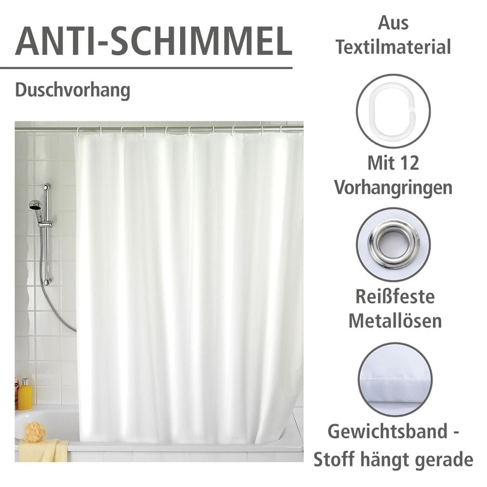 Anti-Schimmel Duschvorhang Uni White, 180 x 200 cm, Textil (Polyester), 180 x 200 cm, waschbar