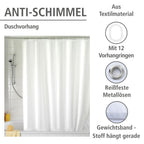 Anti-Schimmel Duschvorhang Uni White, 180 x 200 cm, Textil (Polyester), 180 x 200 cm, waschbar