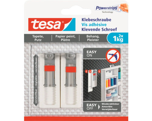 tesa Klebeschraube tesa für Tapete & Putz verstellbar weiß 1 kg Belastung 2 Stk.