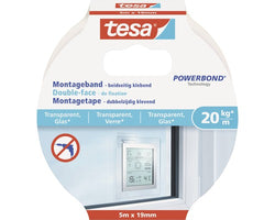 Montageband tesa transparent für Glas 5 m x 19 mm
