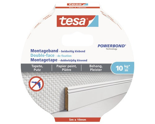 Montageband tesa weiss für Tapete & Putz 5 m x 19 mm