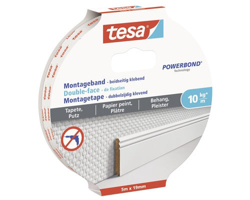 Montageband tesa weiss für Tapete & Putz 5 m x 19 mm