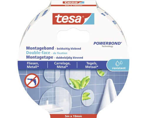 Montageband tesa weiß für Fliesen feuchtraumbeständig 5 m x 19 mm