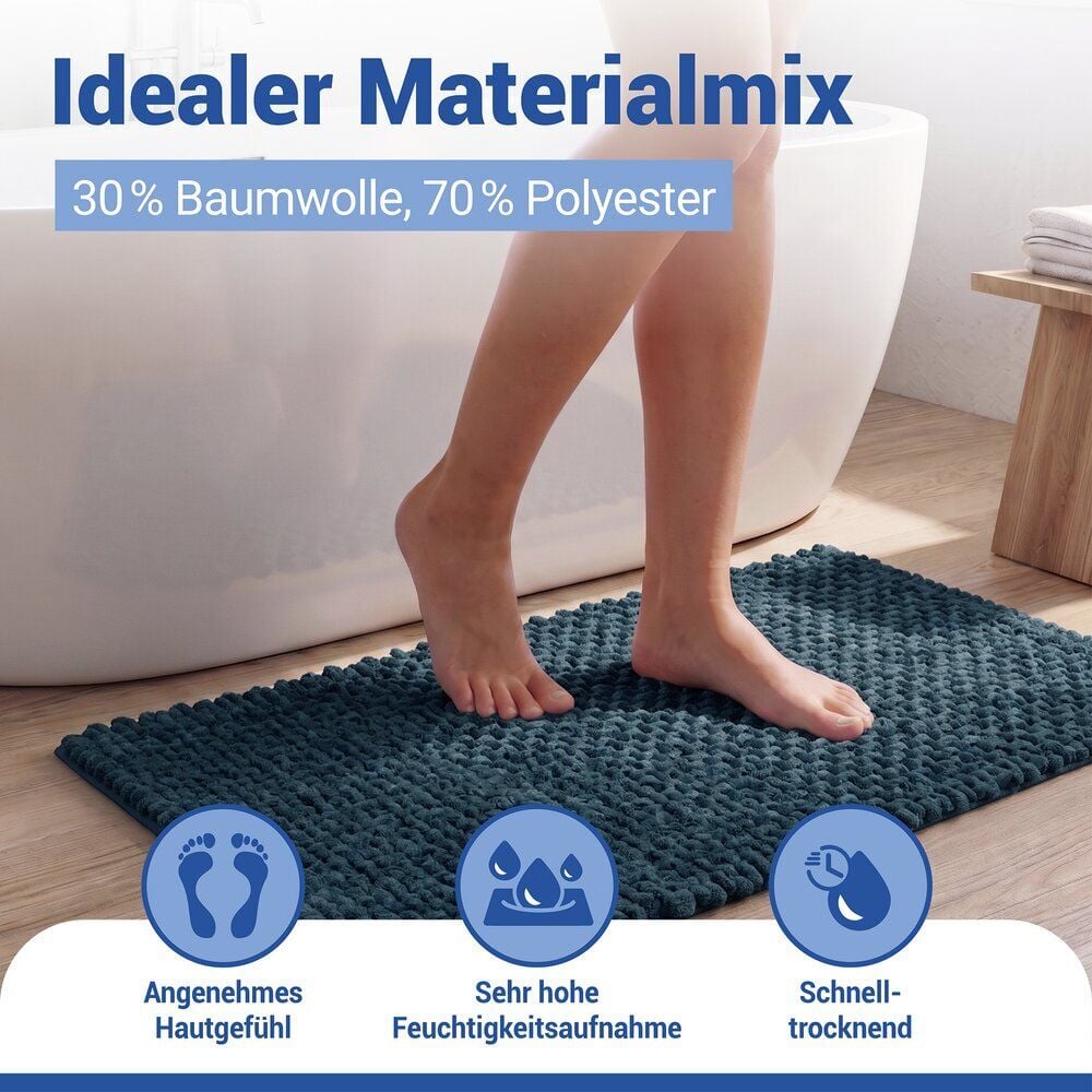 Badteppich Mod. Covelo Dunkelblau, 50 x 80 cm, rutschfest und waschbar bis 30 °C
