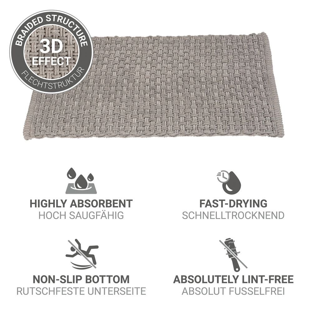 Badteppich Mod. Ecoli, grau, Polyester-Baumwolle, 50x80 cm, rutschhemmend, geeignet für