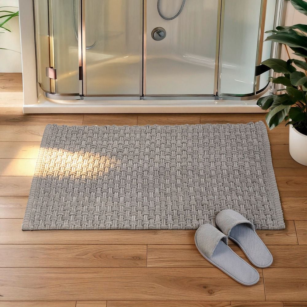 Badteppich Mod. Ecoli, grau, Polyester-Baumwolle, 50x80 cm, rutschhemmend, geeignet für