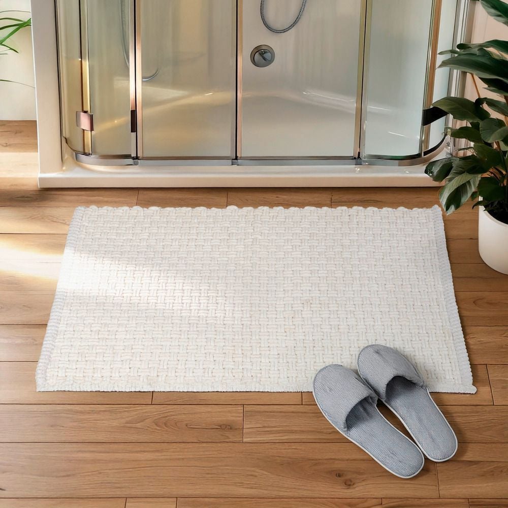 Badteppich Mod. Ecoli, weiß, Polyester/Baumwolle, 50x80 cm, rutschhemmende Rückseite,
