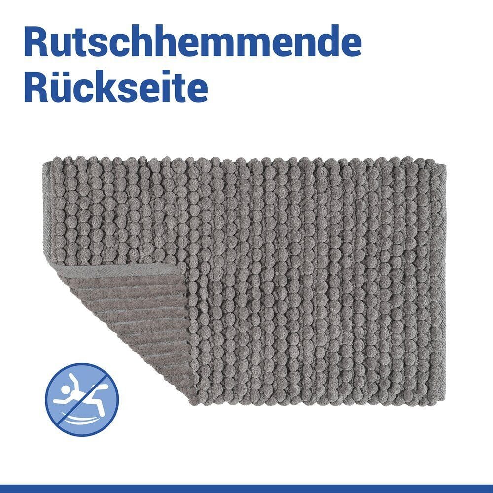 Badteppich Mod. Solivo Grau, 50 x 80 cm, rutschfest und waschbar bis 30 °C