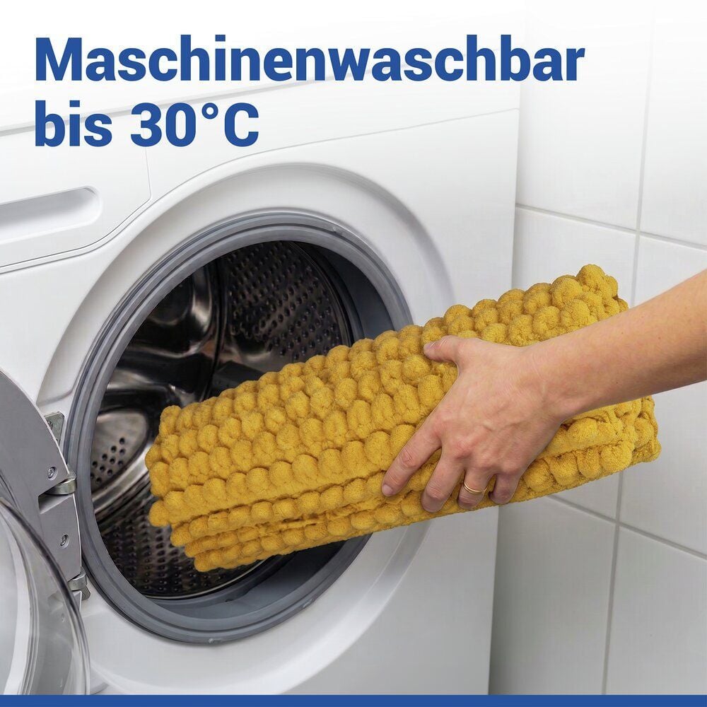 Badteppich Mod. Solivo Senfgelb, 50 x 80 cm, rutschfest und waschbar bis 30 °C