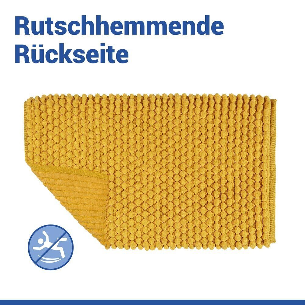 Badteppich Mod. Solivo Senfgelb, 50 x 80 cm, rutschfest und waschbar bis 30 °C