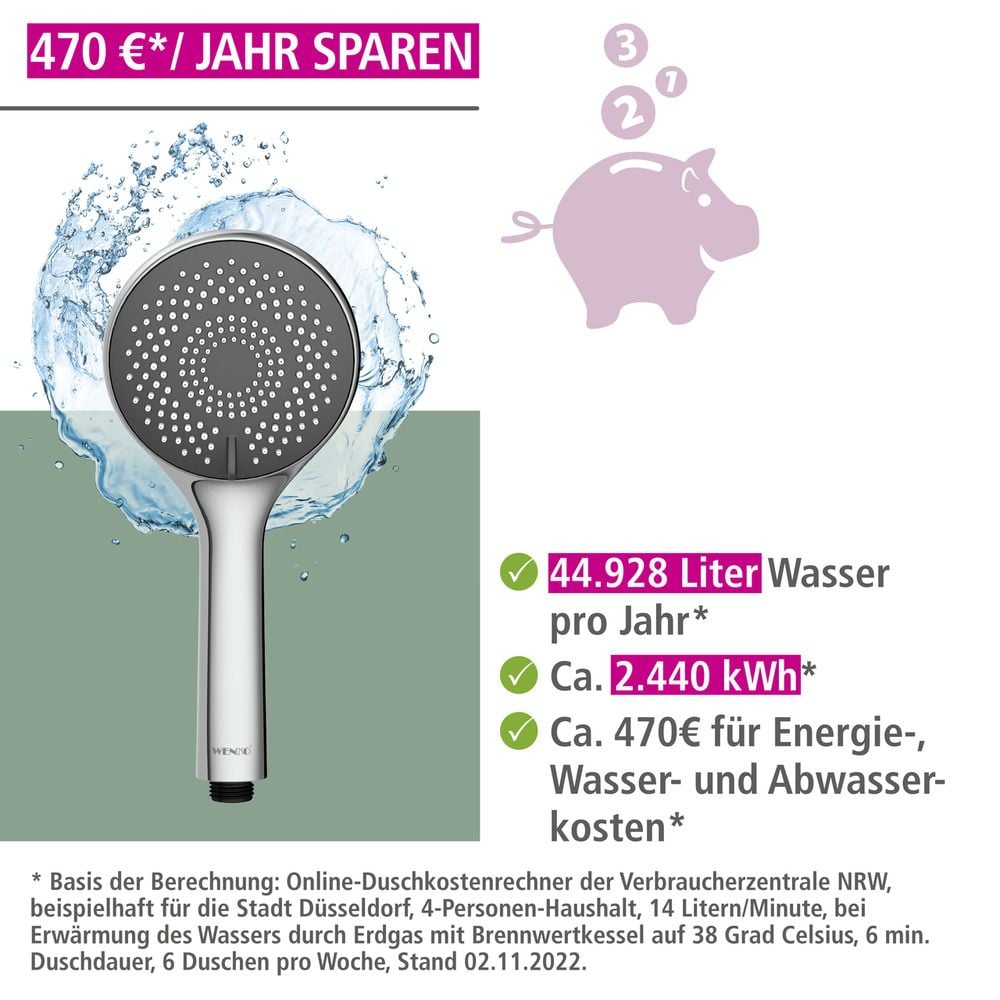 Brauseset Watersaving Chrom, Länge Stange: 70 cm