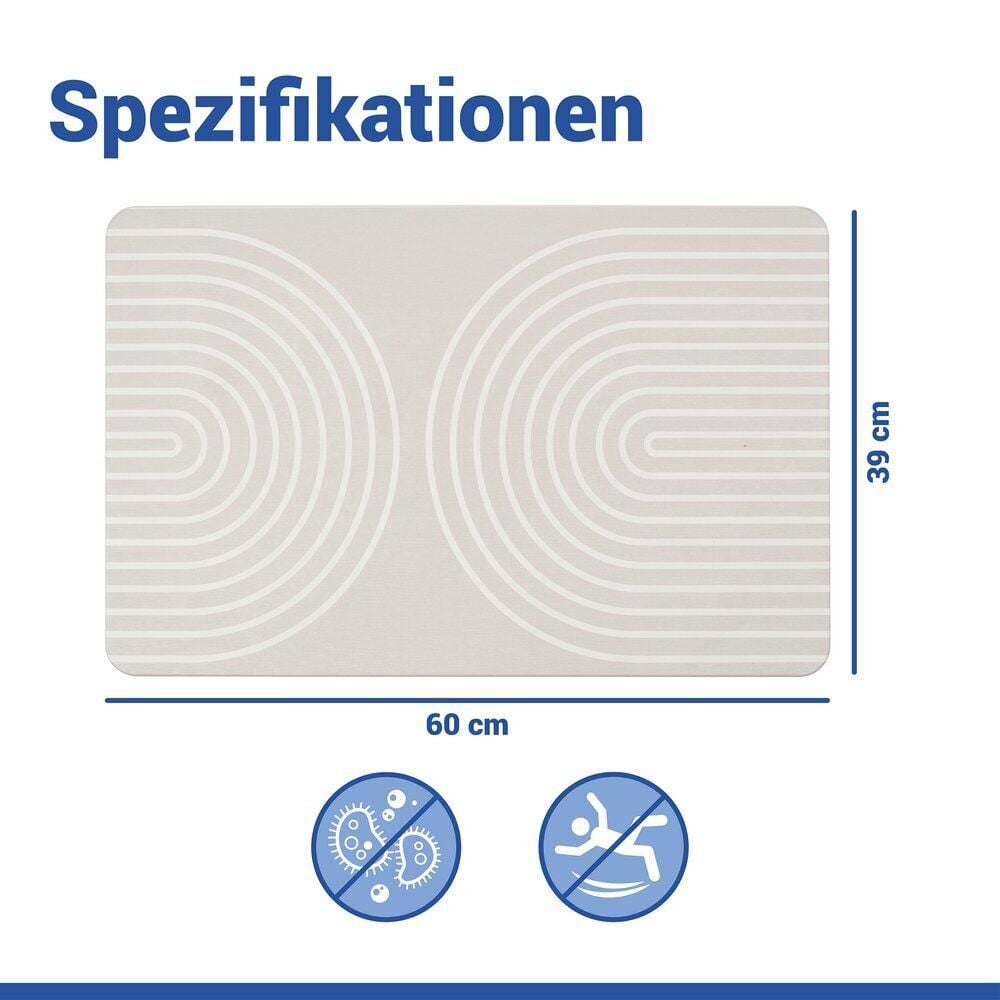 Diatomit Badematte Mod. Nazca Beige, 60 x 39 cm, schnelltrocknend und rutschsicher