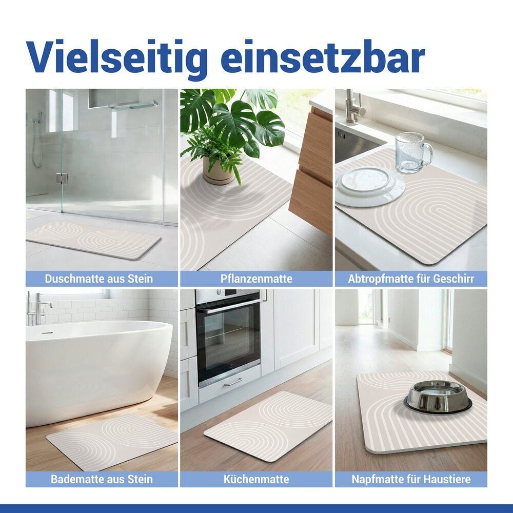 Diatomit Badematte Mod. Nazca Beige, 60 x 39 cm, schnelltrocknend und rutschsicher