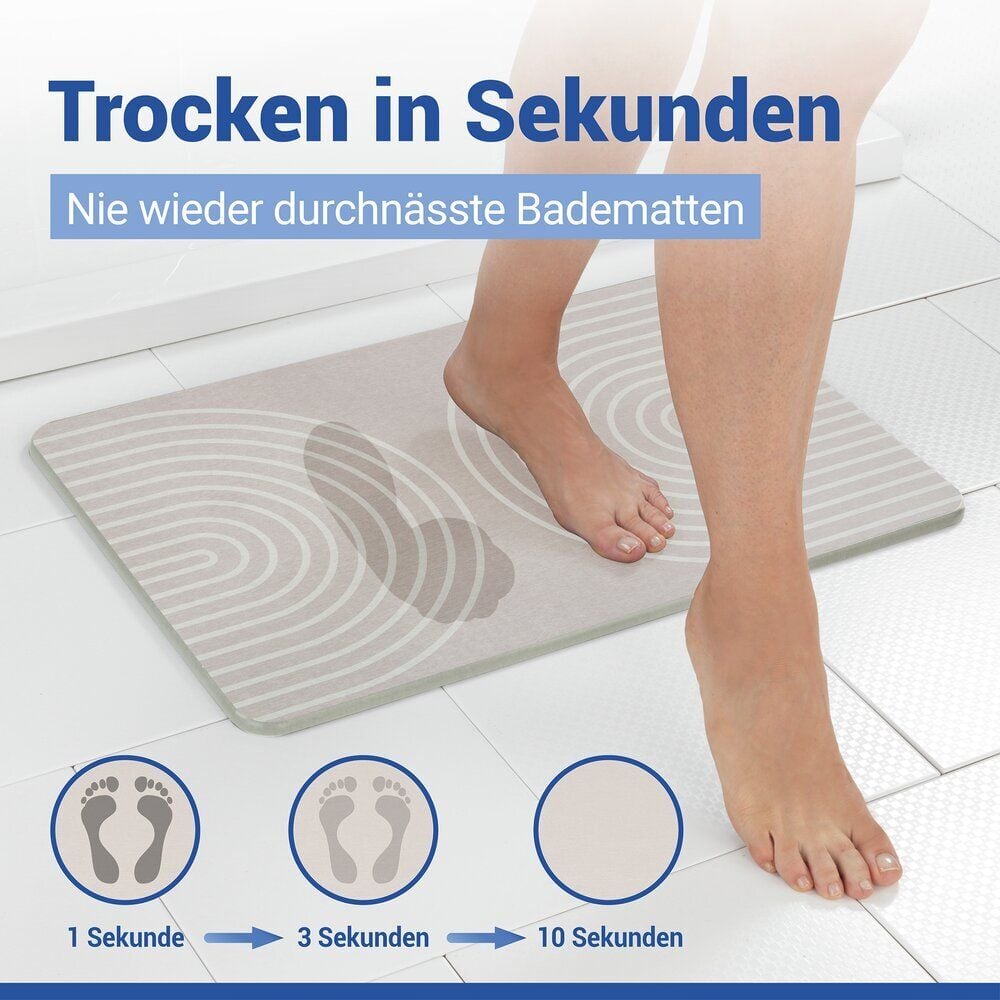 Diatomit Badematte Mod. Nazca Beige, 60 x 39 cm, schnelltrocknend und rutschsicher