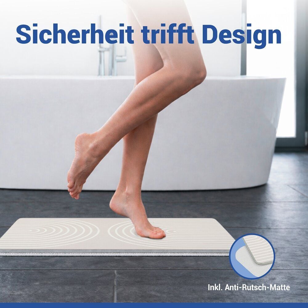 Diatomit Badematte Mod. Nazca Beige, 60 x 39 cm, schnelltrocknend und rutschsicher