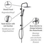 Duschsystem Mod. Quadro Schwarz matt, mit Regendusche und Handbrause