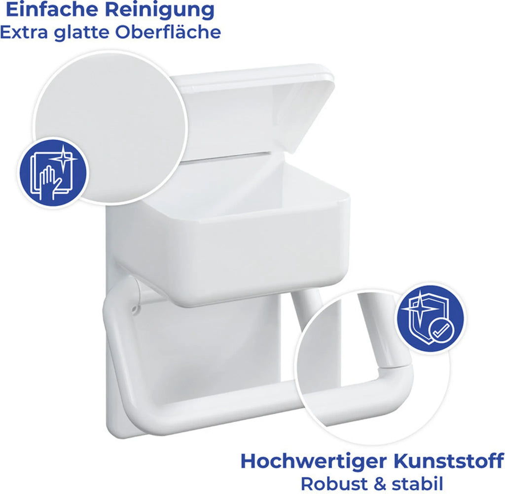 WENKO Toilettenpapierhalter 2 in 1 mit Feuchttücherbox Ablage Weiß WC Rollen