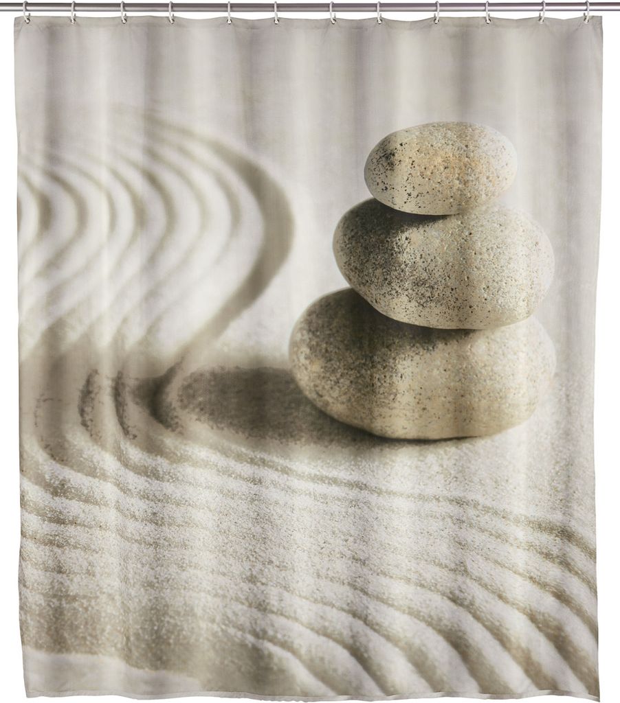WENKO Dusch Vorhang Badewannen Ringe Wannen SAND STONE 180x200 cm waschbar