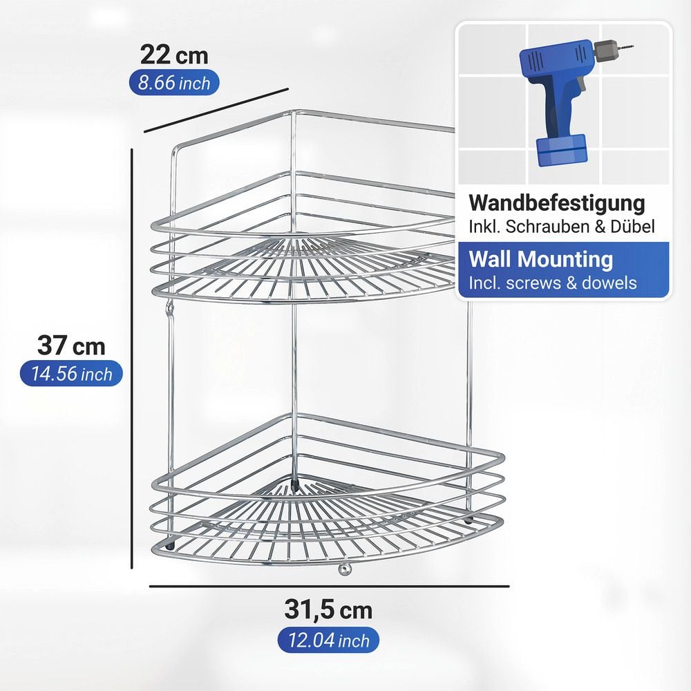 Eckwandablage Mod. Milano mit 2 Etagen, Chrom