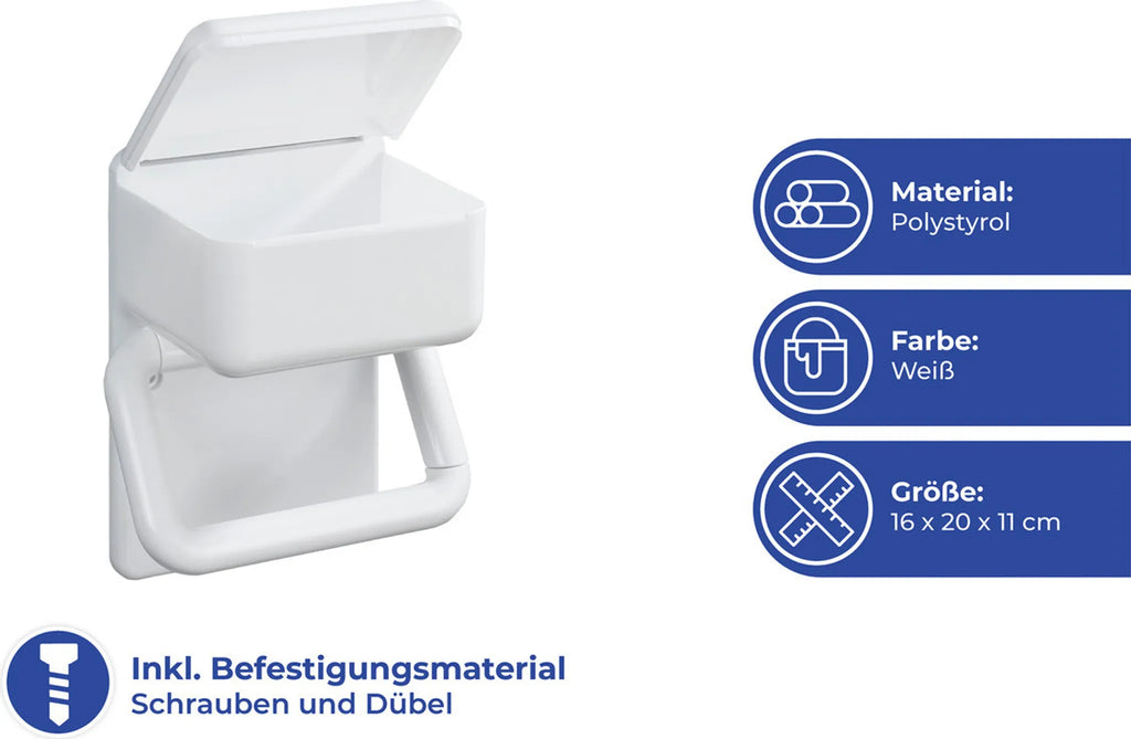 WENKO Toilettenpapierhalter 2 in 1 mit Feuchttücherbox Ablage Weiß WC Rollen
